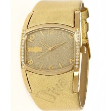 Nice Italy Womens Diva Brill Stainless Watch - Gold Leather Strap - Gold Dial - NICW1019DIB022035