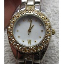 Nice Ladies Beautiful Two Tone W/bling Quartz Watch. Lk.motherpearl Dial