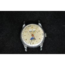 Nice Mens Vintage Stainless Steel Zodiac Triple Date Moon Phase Wristwatch