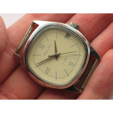 Nice Soviet Poljot Watch Small Chromed Case W/ Date Serviced '1980s