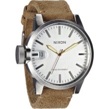 Nixon Chronicle Swiss Movement Mens Watch Silver Face With Desert Suede Leather