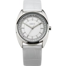 Oasis Ladies B952 White Leather Strap Watch With Silver Polished Case And Stone Set Dial