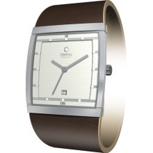 Obaku Harmony Mens Analog Stainless Watch - Brown Leather Strap - White Dial - V102GCIRN