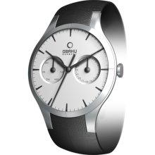 Obaku Harmony Mens Slim Sport Stainless Watch - Black Leather Strap - White Dial - V100GCIRB