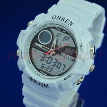 Ohsen Lcd Analog Digital Alarm Stopwatch Mens Sport Waterproof Watch