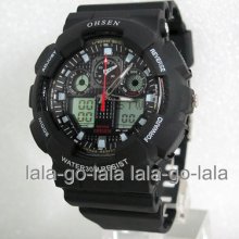 Ohsen Waterproof Black Mens Childrens Analog Digital Alarm Stop Sport Watch