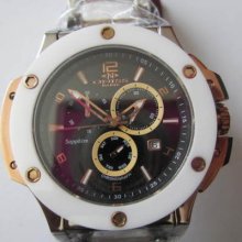 Oniss Bold Men's Watch Chrono White Ceramic Two Tone Sapphire Original Swiss