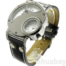 Oulm Military Army Analog Dual Dial Zone Quartz Wrist Watch Leather Sports Mens