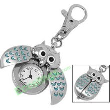 Owl Pendant Key Ring Quartz Travel Pocket Clock Watch