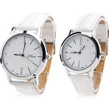 Pair of Unisex PU Analog Quartz Wrist Watch (White)