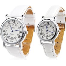 Pair of Unisex PU Quartz Analog Wrist Watch (White)