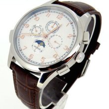 Parnis White Dial Automatic Golden Marks Mechanical Multi-funtion Watch 248b