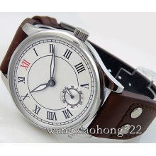 Parnis White Dial Roman Numerals Special 6 Hand Winding Watch 6498 Movement 029