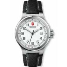Peak II Watch With Large White Dial & Black Leather Strap
