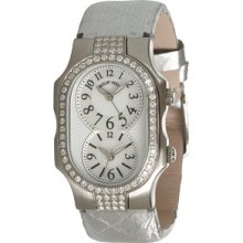 Philip Stein Small Signature Double Diamond Watch On Silver Satin Snake Strap Watches : One Size