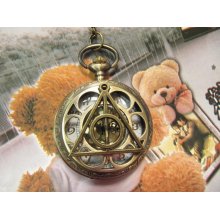 Pocket watch collection of antique Necklace Pendant inlaid hollow pattern Harry Potter Deathly Hallows retro bronze