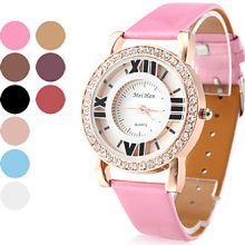 PU Women's Hollow Leather Analog Quartz Wrist Watch with Crystals (Assorted Colors)