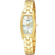 Pulsar Ladies` Collection Jewelry Mother Of Pearl Gold Watch