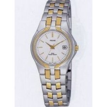 Pulsar Ladies` Watch W/ 2 Tone Bracelet & Case/ Goldtone Hands & Markers