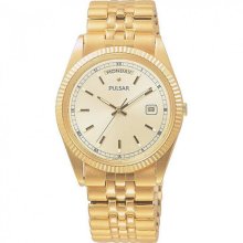 Pulsar Pvm004 Men's Expansion Gold Tone Stainless Steel Band Gold Dial Watch