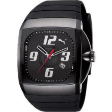 Puma Mens Charger Black Ip Stainless Steel Case Polyurethane Strap Watch