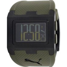 Puma Mens Flux L Digital Display Black Plastic Case Chronograph Green Poly Watch