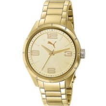 Puma Womens Driver Beige Dial Gold Tone Stainless Steel Bracelet Watch