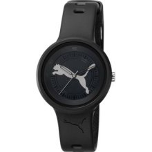 Puma Womens Slick Big Cat Black Plastic Case Polyurethane Strap Watch