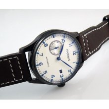 Pvd Case 43mm Parnis White Dial Automatic Blue Marks Date St2555 Mens Watch 227