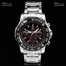 Quartz Men Sport Wrist Watch Shark Black 6 Hands Date Day Stainless