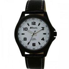 Ravel Men's Quartz Watch With White Dial Analogue Display And Black Plastic Or Pu Strap R5-4.1G