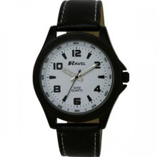 Ravel Men's Quartz Watch With White Dial Analogue Display And Black Plastic Or Pu Strap R5-4.1G