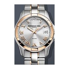 Raymond Weil Parsifal Automatic Day Date Two Tone 39mm Watch - Steel Dial, Two Tone Bracelet 2965-SG5-00658 Sale Authentic