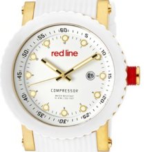 Red Line Men's Compressor Silicone Round Watch Dial/Strap Color: White, Case/Marker Color: Gold, Hand Color: Gold, black/gold