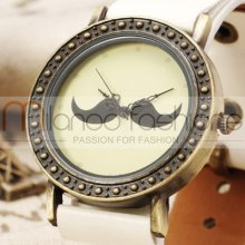 Retro Fashion Mustache Dial Leather Band Unisex Men Women Casual Wrist Watch