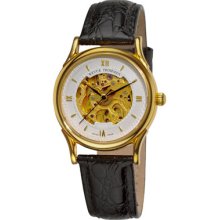 Revue Thommen Watches Women's Skeleton Dial Goldtone Case Leather Stra