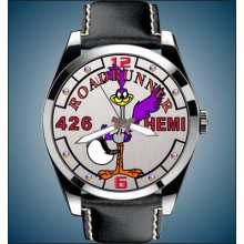 Road Runner 426 Hemi Engine Mopar Plymouth Quartz Watch With Leather Band