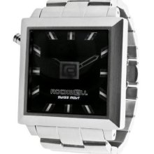 Rockwell Mens 50mm Squared Analog Stainless Watch - Silver Bracelet - Black Dial - FS102
