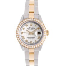 Rolex Datejust Ladies Diamond Watch 69173 Ivory Pyramid Dial