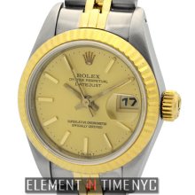 Rolex Datejust Stainless Steel / 18k Yellow Gold 26mm Champagne Stick Dial 69173