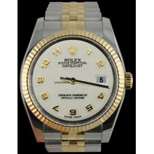 Rolex datejust white Arabic dial men watch SS & yellow gold jubilee bracelet