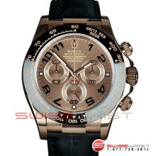 Rolex Daytona 18k Rose Gold Chocolate Arabic Dial on a Black Leather