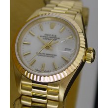 Rolex Ladies President 18k Gold White Stick 69178