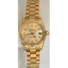 Rolex Ladies President NEW STYLE HEAVY BAND with Original Rolex Champagne Diamond Dial New 2008