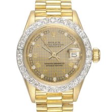 Rolex LN Datejust 18K Yellow Gold Original Factory Diamond Dial Ladies Watch