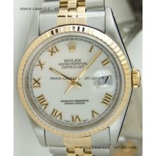 Rolex Mens Datejust Steel & 18k White Roman - Rolex 16233