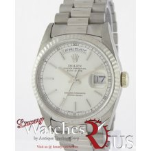 Rolex Men's President 18239 White Gold Silver Stick Dial Fluted Bezel