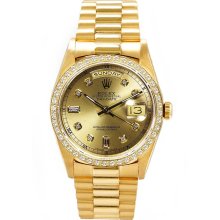 Rolex Men's President Yellow Gold Custom Diamond Bezel & Champagne Diamond Dial