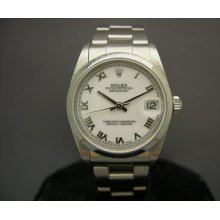 Rolex Steel Mid Size Datejust 31 Mm Ref. 78240 White Roman Dial Box & Papers