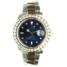 Rolex Unused Steel and Gold Submariner W/ Custom Diamond Blue Dial w Custom 4.5 CT Diamond Bezel